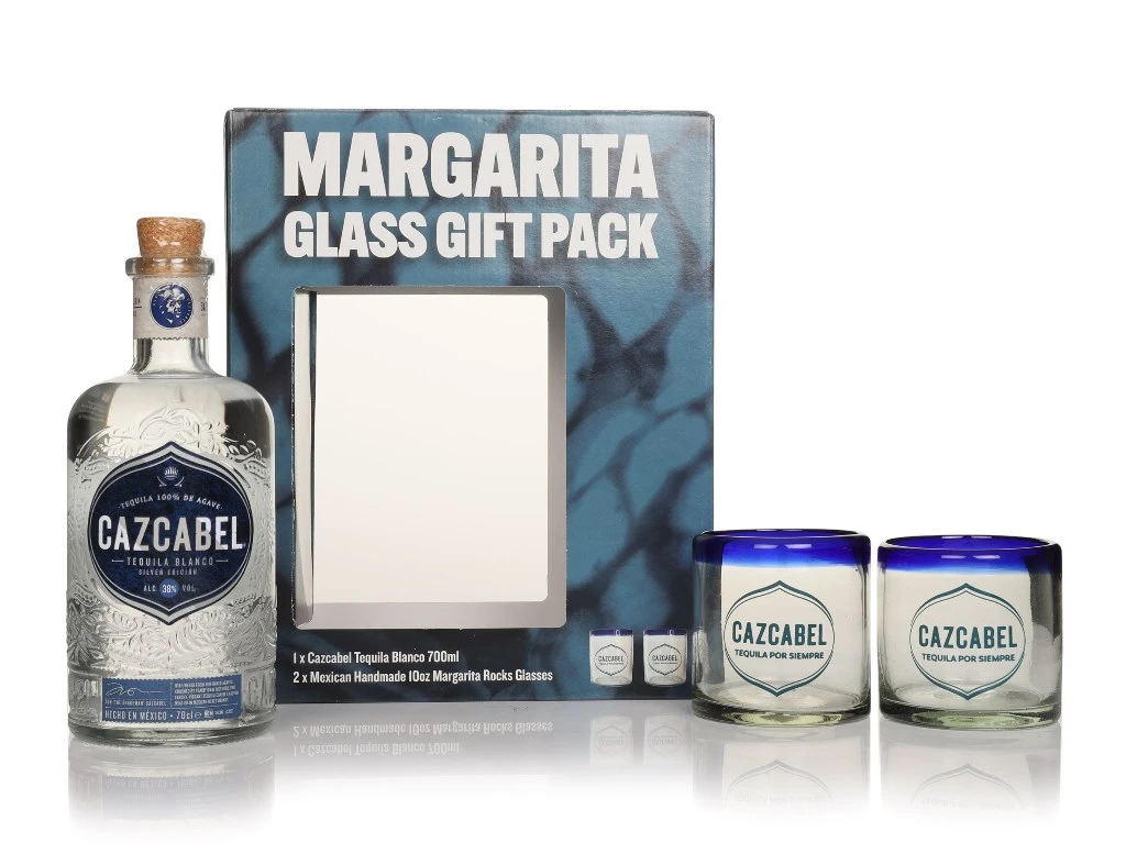 Cazcabel Blanco Tequila Gift Set with 2x Margarita Glasses