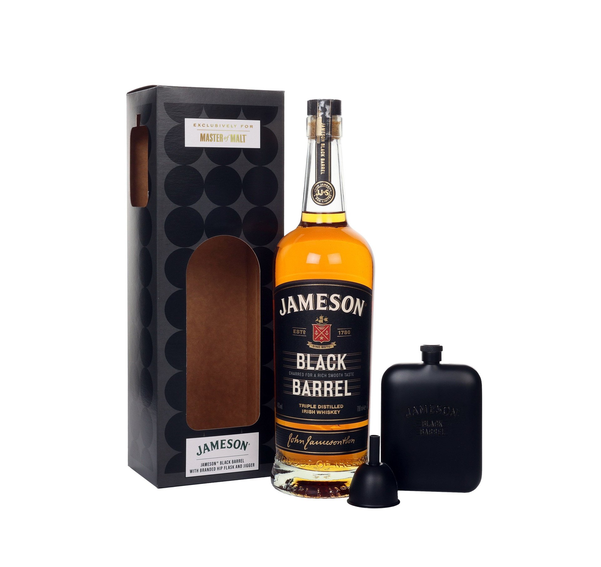Jameson Black Barrel Gift Set with Hip Flask 70cl