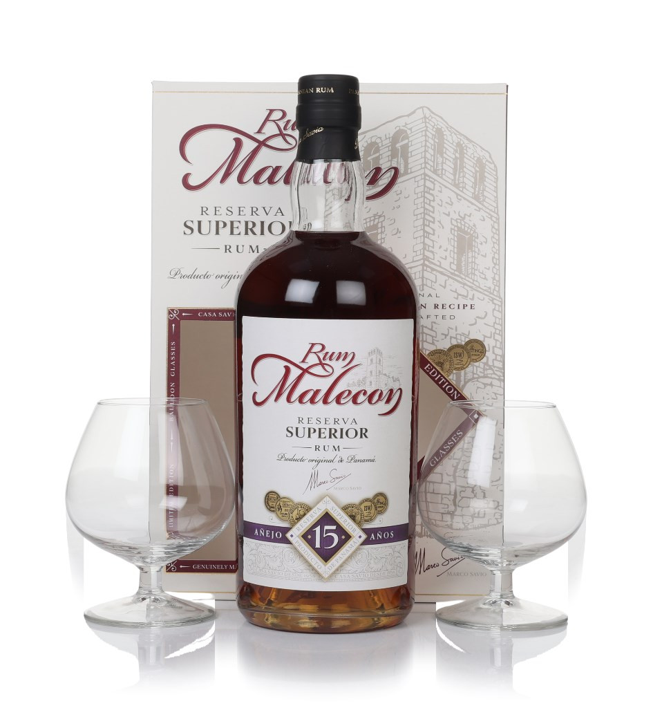 Malecon 15 Year Old Reserva Superior Gift Set with 2x Glasses 70cl