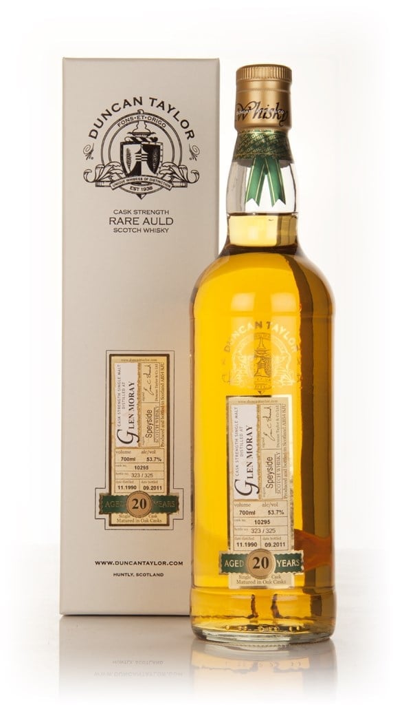 Glen Moray 20 Year Old 1990 - Rare Auld (Duncan Taylor) -  water damage to bottom of presentation box 70cl