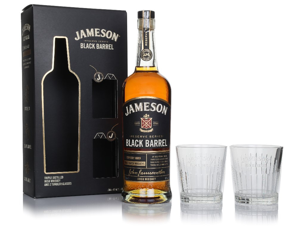 Jameson Black Barrel Gift Set with 2x Glasses 70cl Whiskey