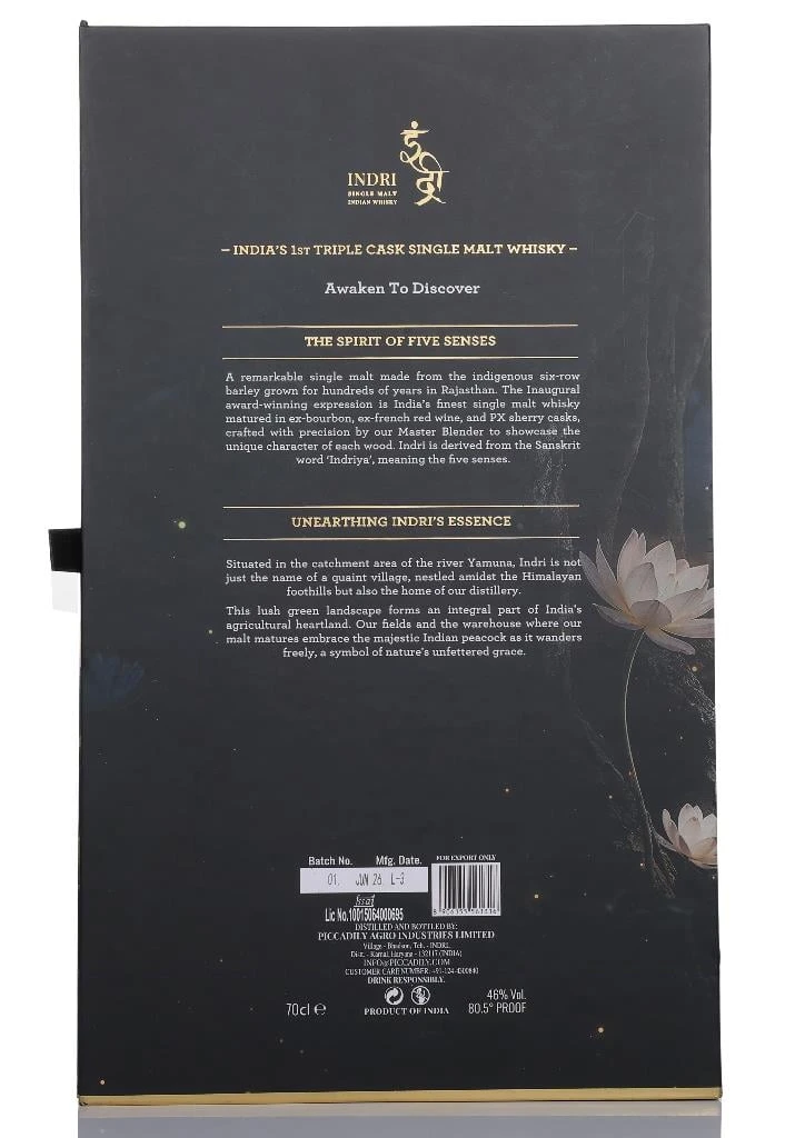 Indri Trini Three Wood Indian Single Malt Gift Set with 2x Glasses 70cl Whisky - image 2