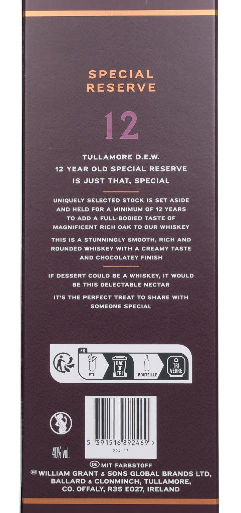 Tullamore D.E.W. 12 Year Old Special Reserve 3cl Whiskey - image 4