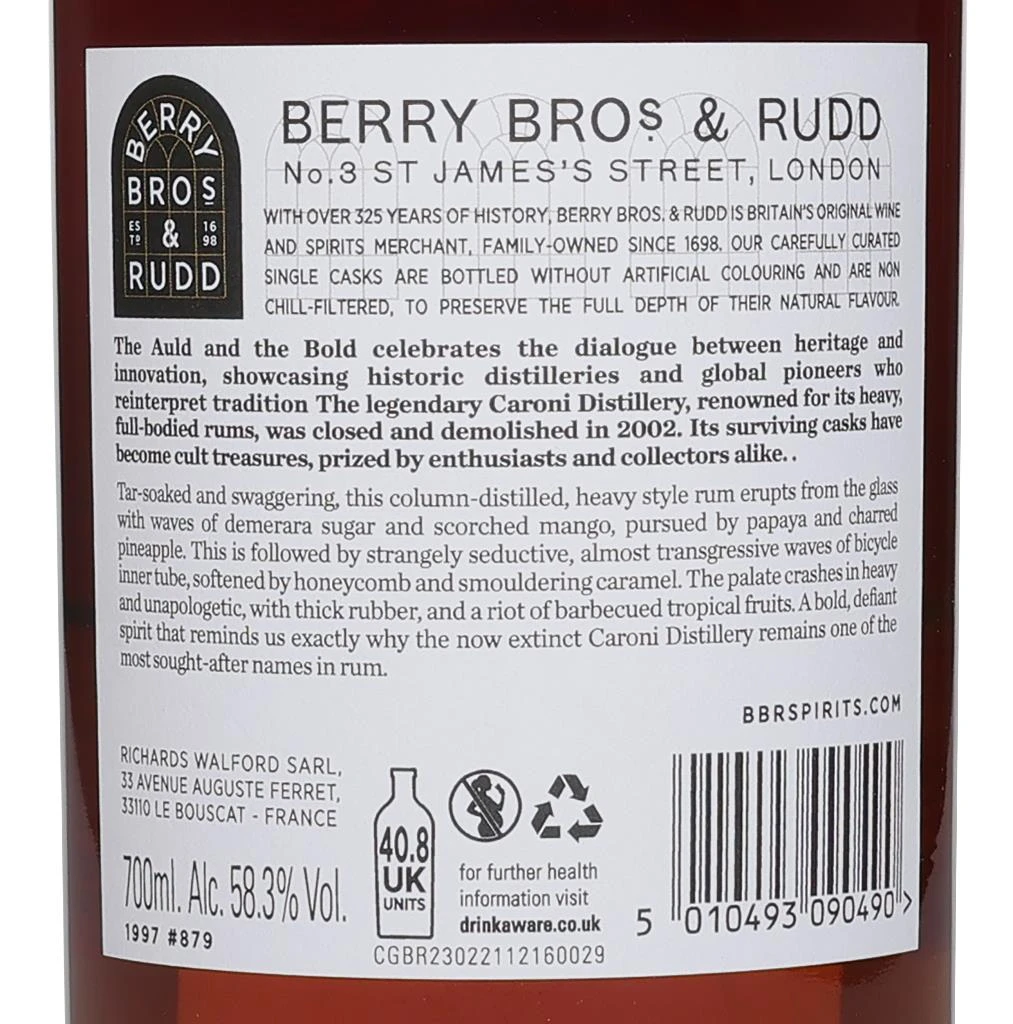 Caroni 28 Year Old 1997 (cask 879) Odyssey Range Release – The Auld & The Bold (Berry Bros. & Rudd) 70cl Rum - image 2