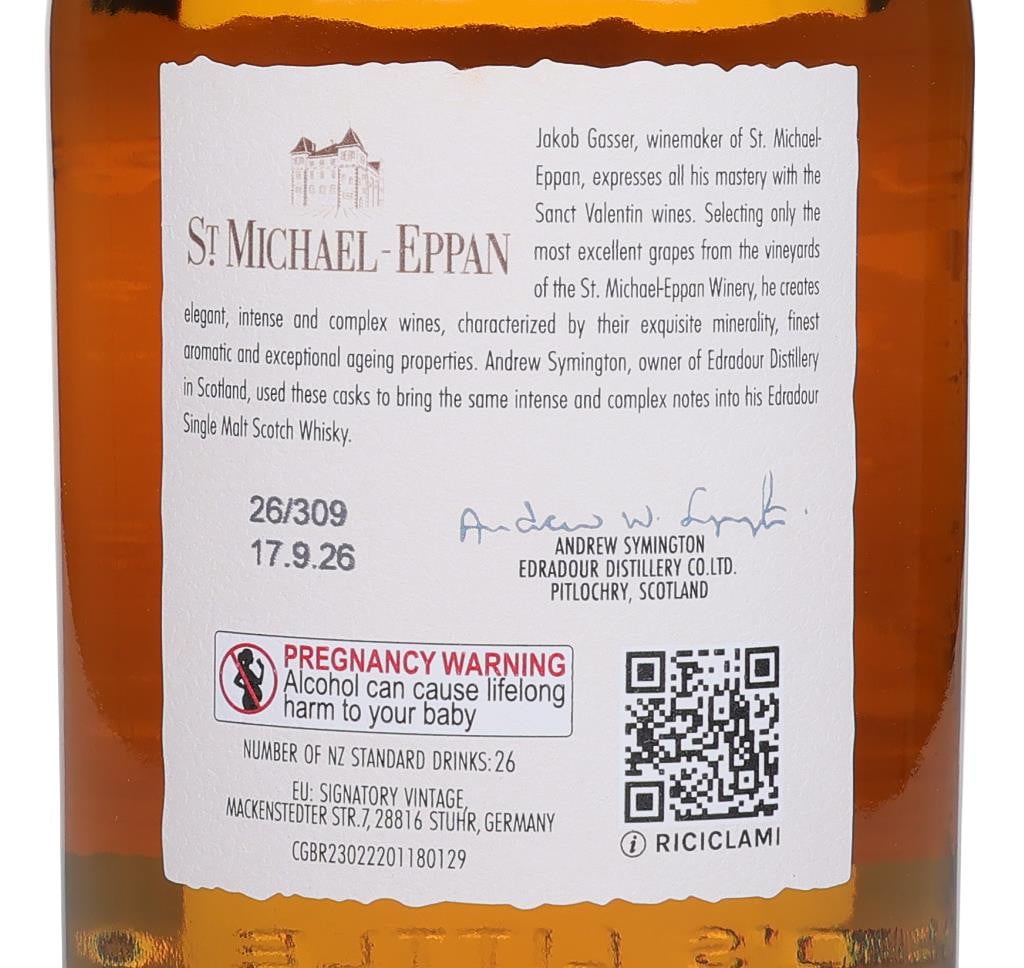 Edradour 11 Year Old 2015 - Michael Eppan Pinot Grigio Finish 70cl Whisky - image 2
