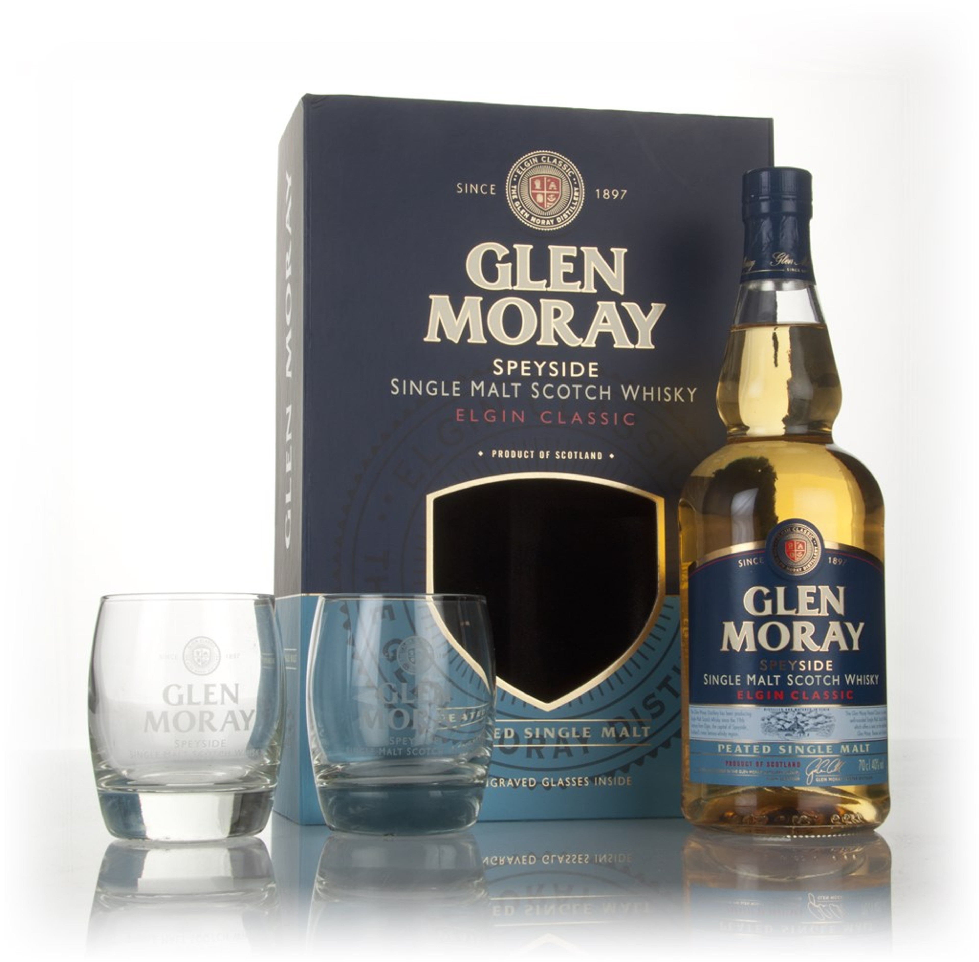 Glen Moray Peated Elgin Classic Gift Set with 2x Glasses 70cl