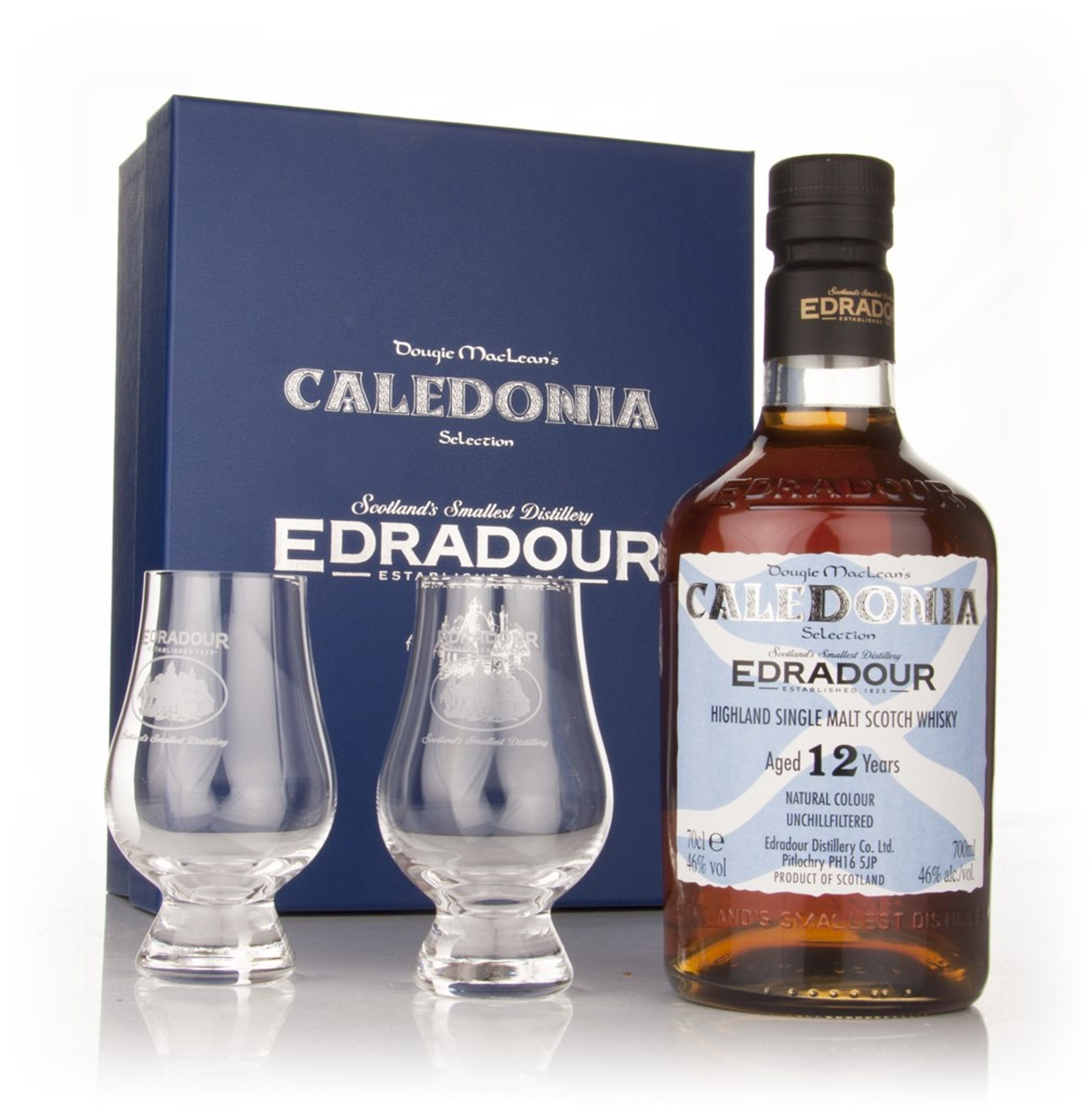 Edradour Caledonia 12 Year Old with 2x Glasses 70cl