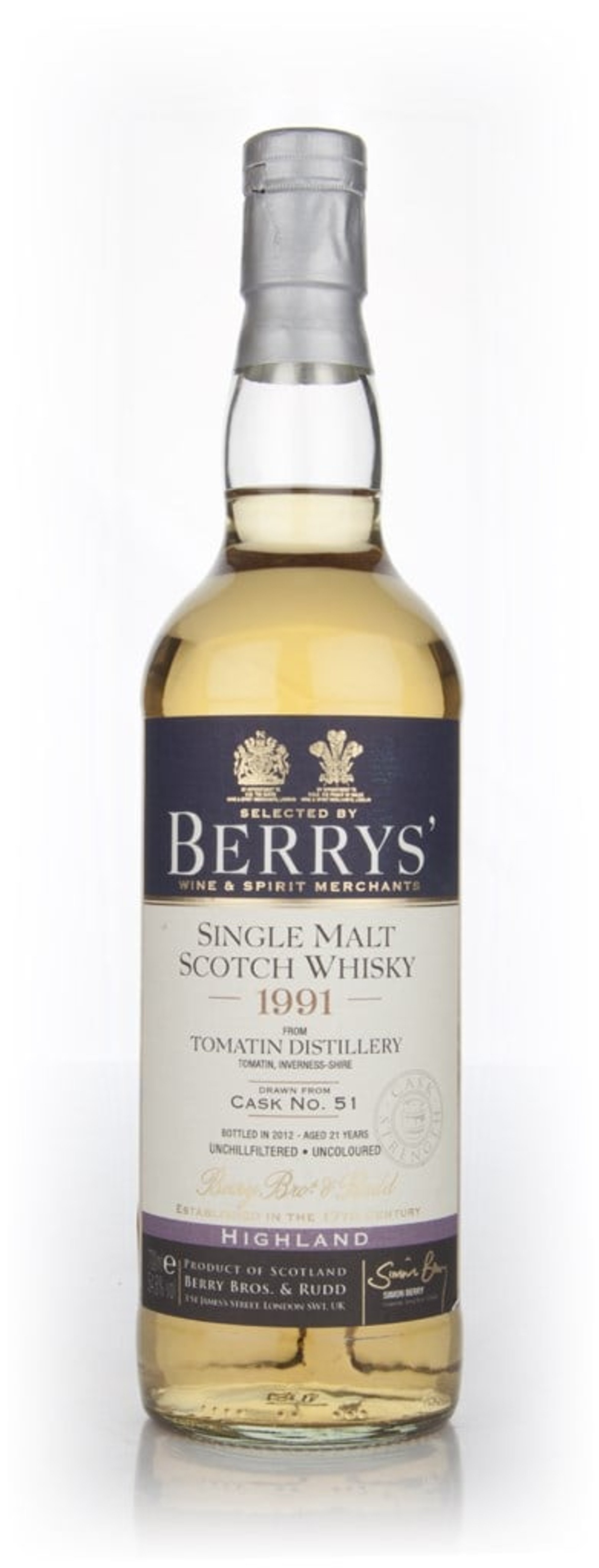 Tomatin 21 Year Old 1991 (cask 51) (Berry Bros. & Rudd) 70cl