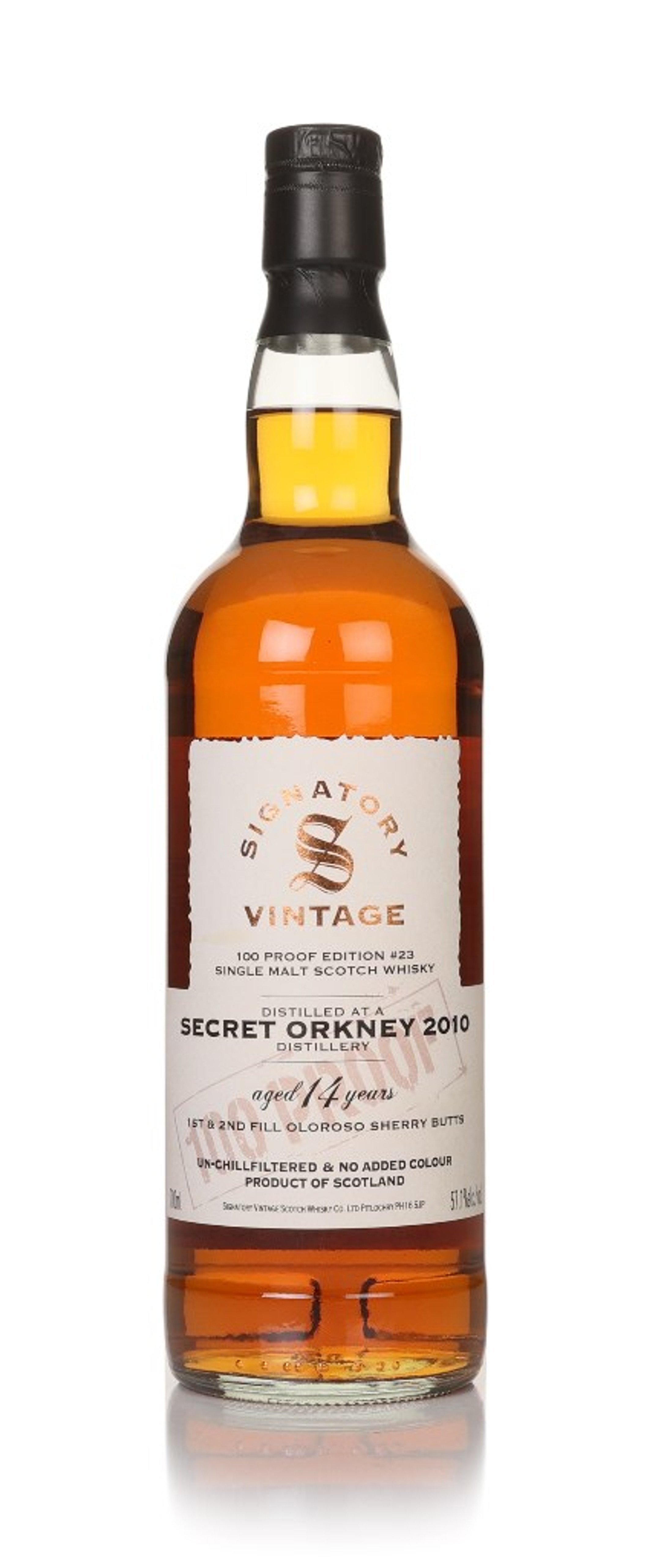 Secret Orkney 14 Year Old 2010 - 100 Proof Edition #23 (Signatory) (No Box / Torn Label) 70cl