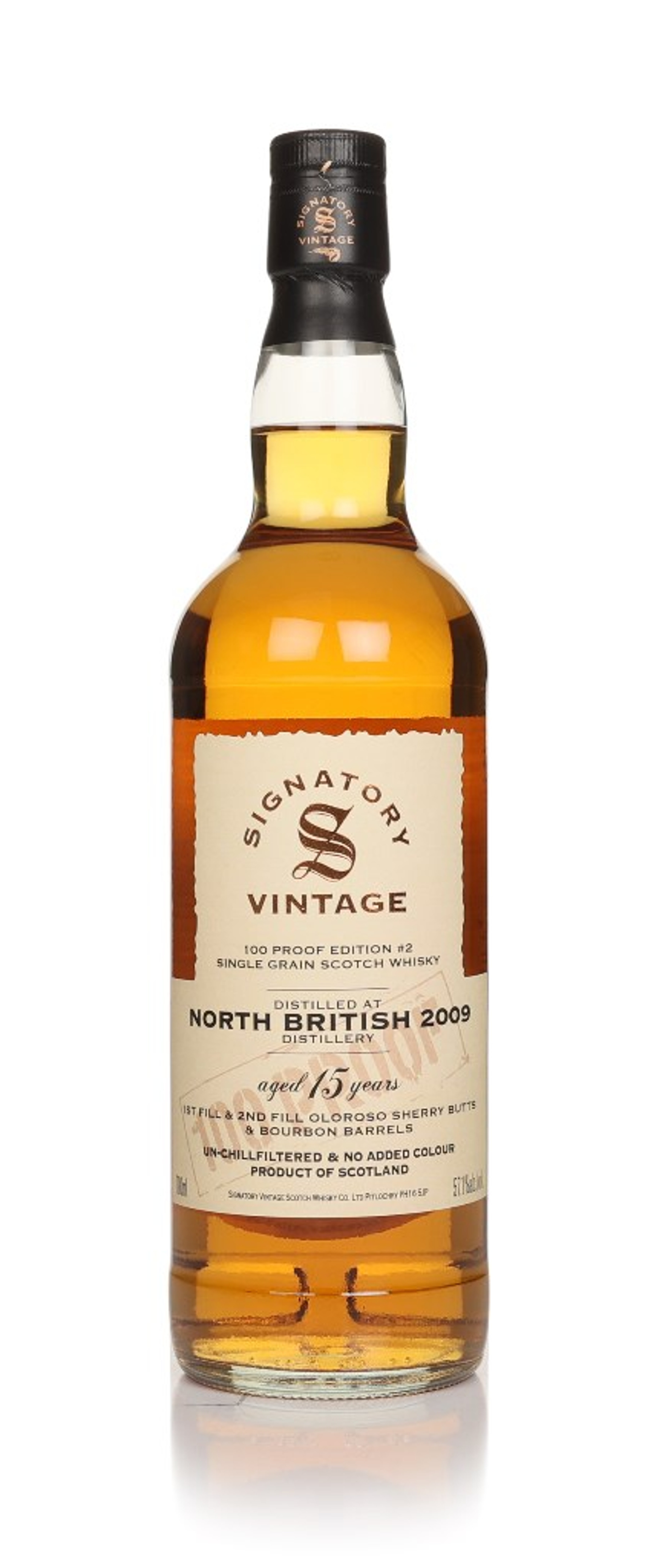 North British 15 Year Old 2009 - 100 Proof Grain Edition #2 (Signatory) 70cl