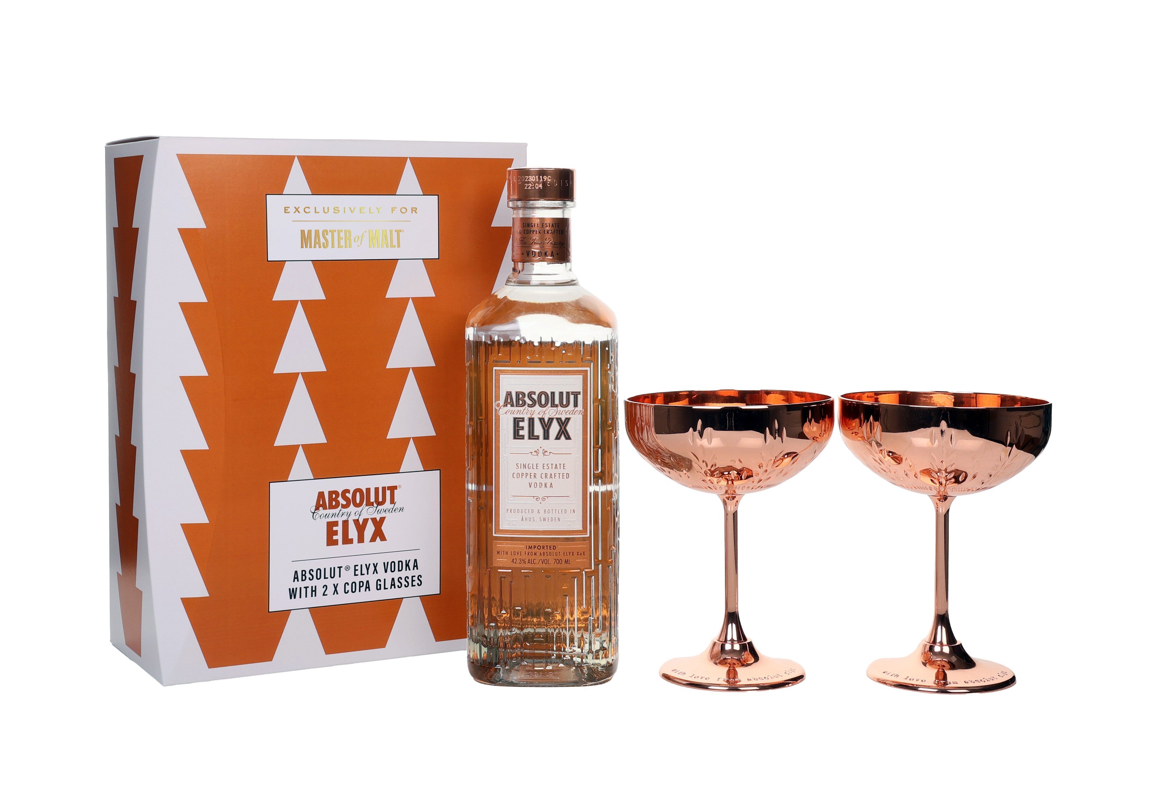 Absolut Elyx Vodka Gift Set with 2x Coupe Glasses 70cl