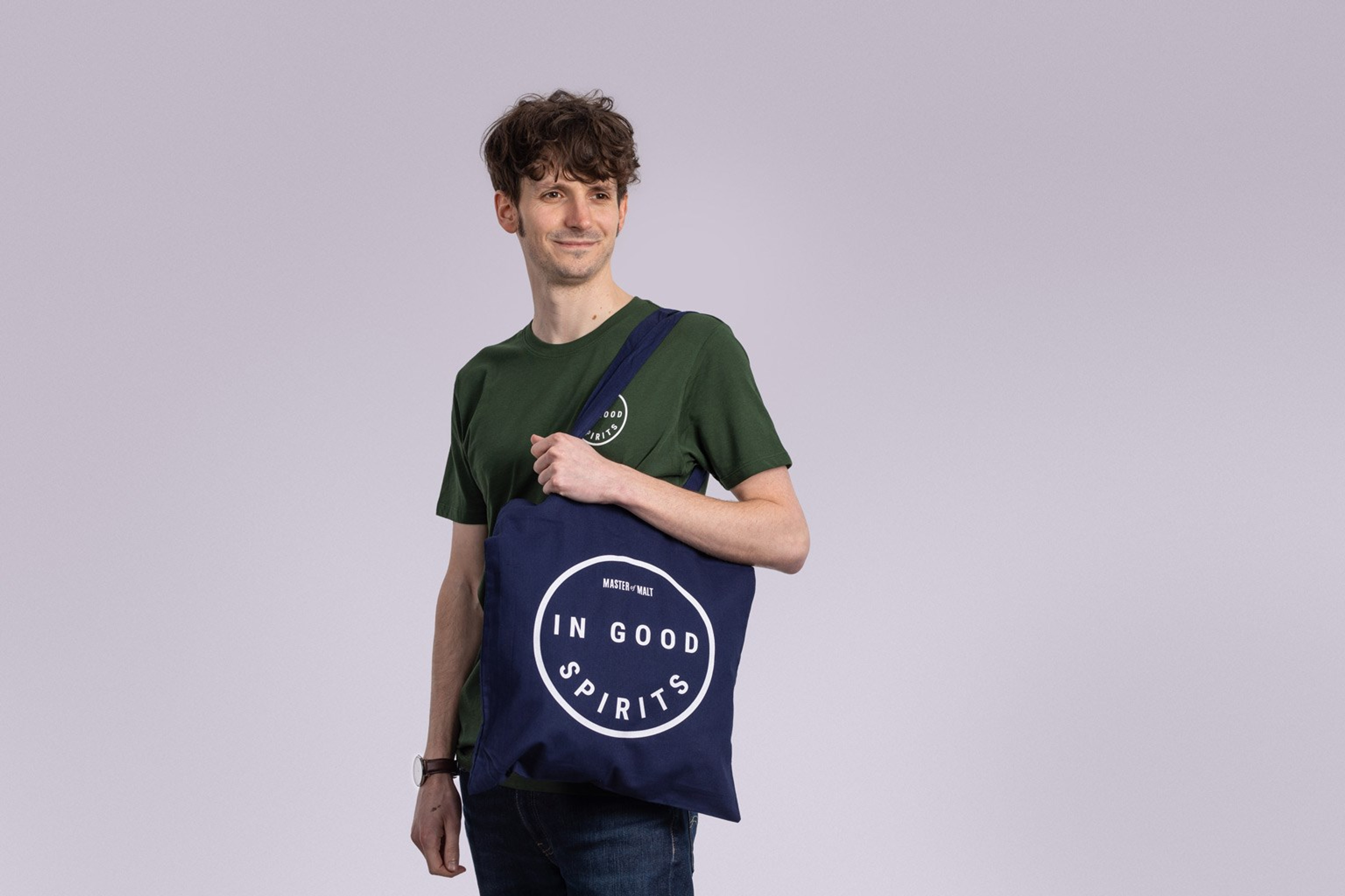 Master of Malt (In Good Spirits) Smiley Tote Bag Navy