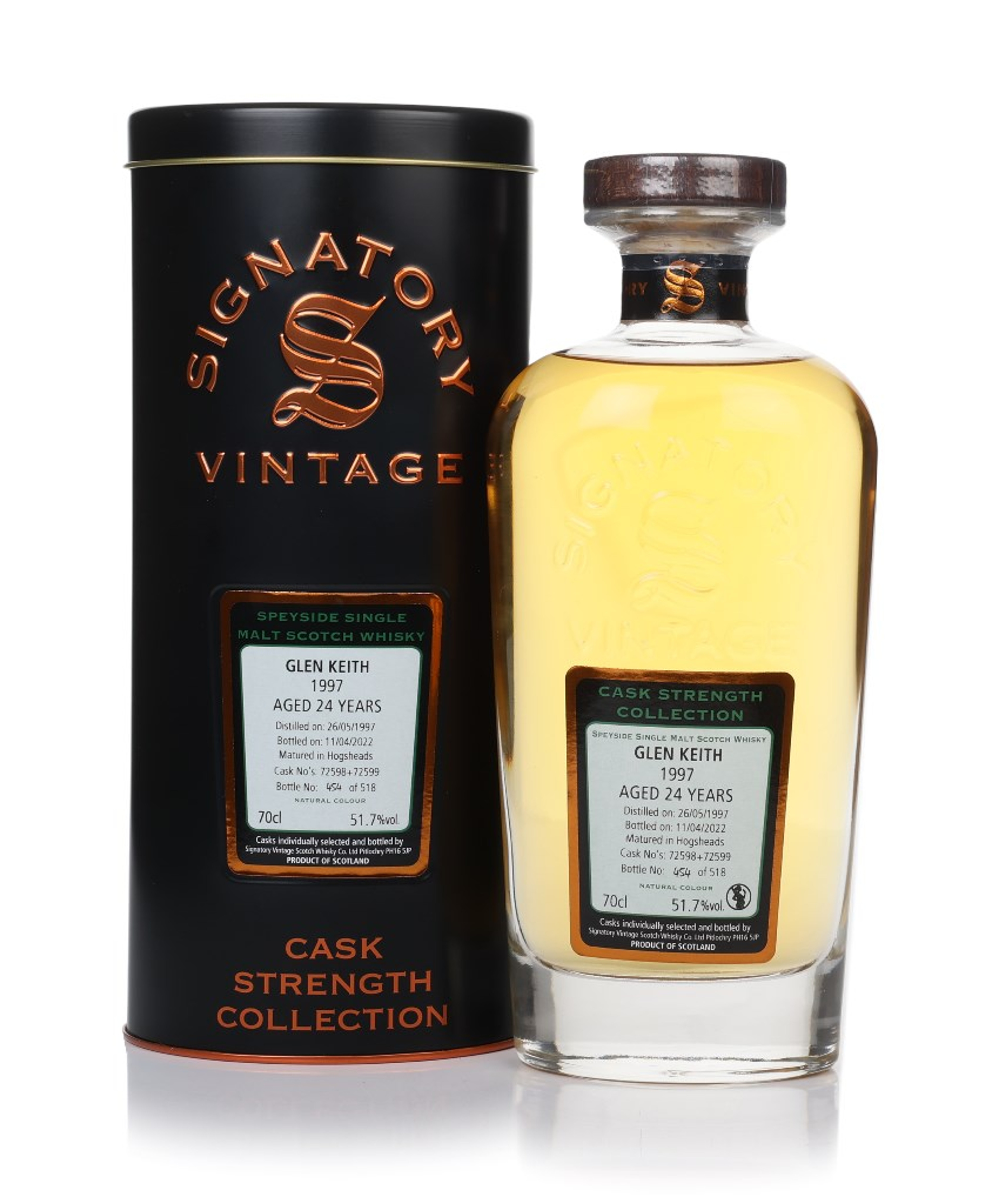 Glen Keith 24 Year Old 1997 (casks 72598 & 72599) - Cask Strength Collection (Signatory) 70cl