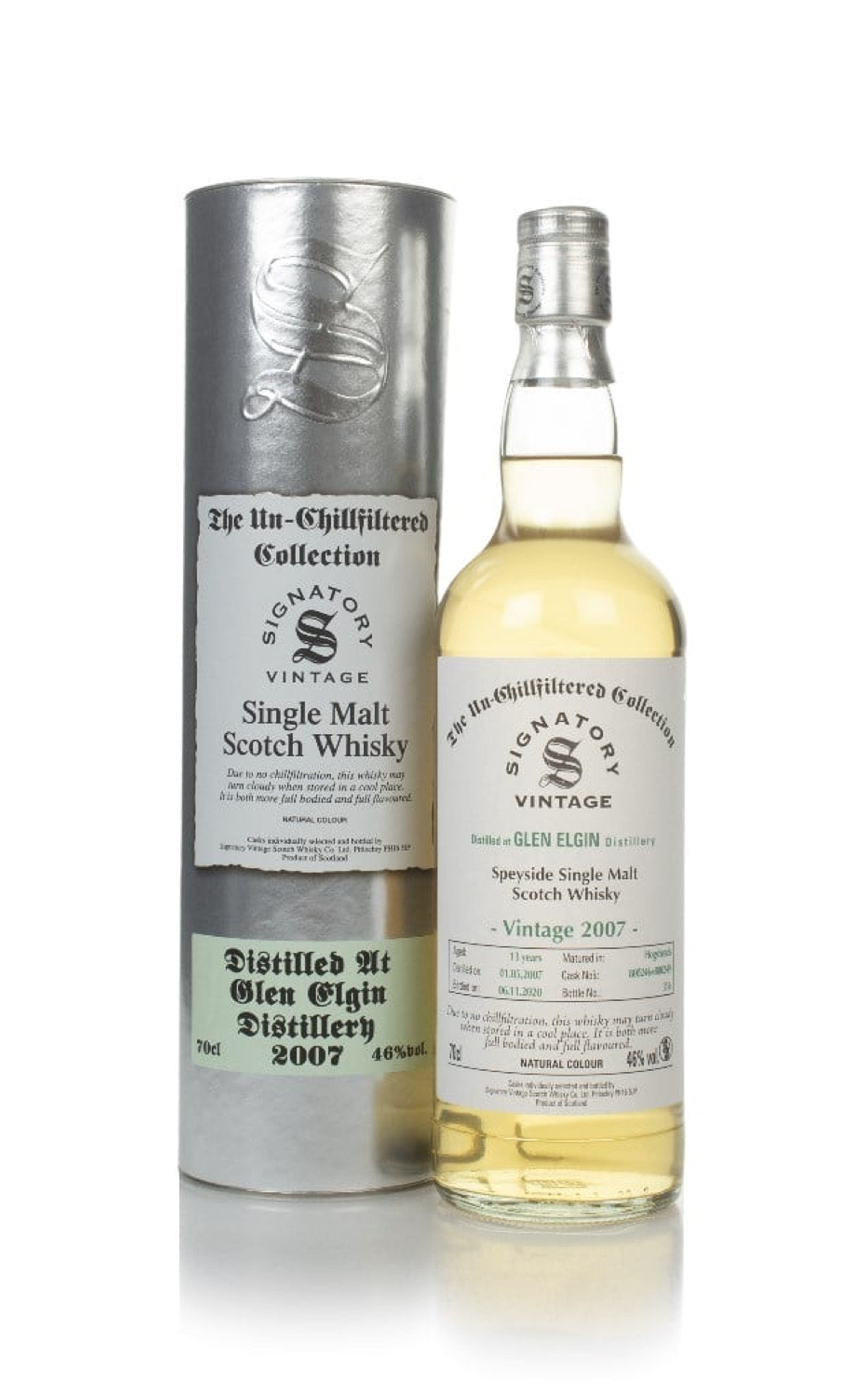 Glen Elgin 13 Year Old 2007 (casks 800246 & 800249) - Un-Chillfiltered Collection (Signatory) 70cl