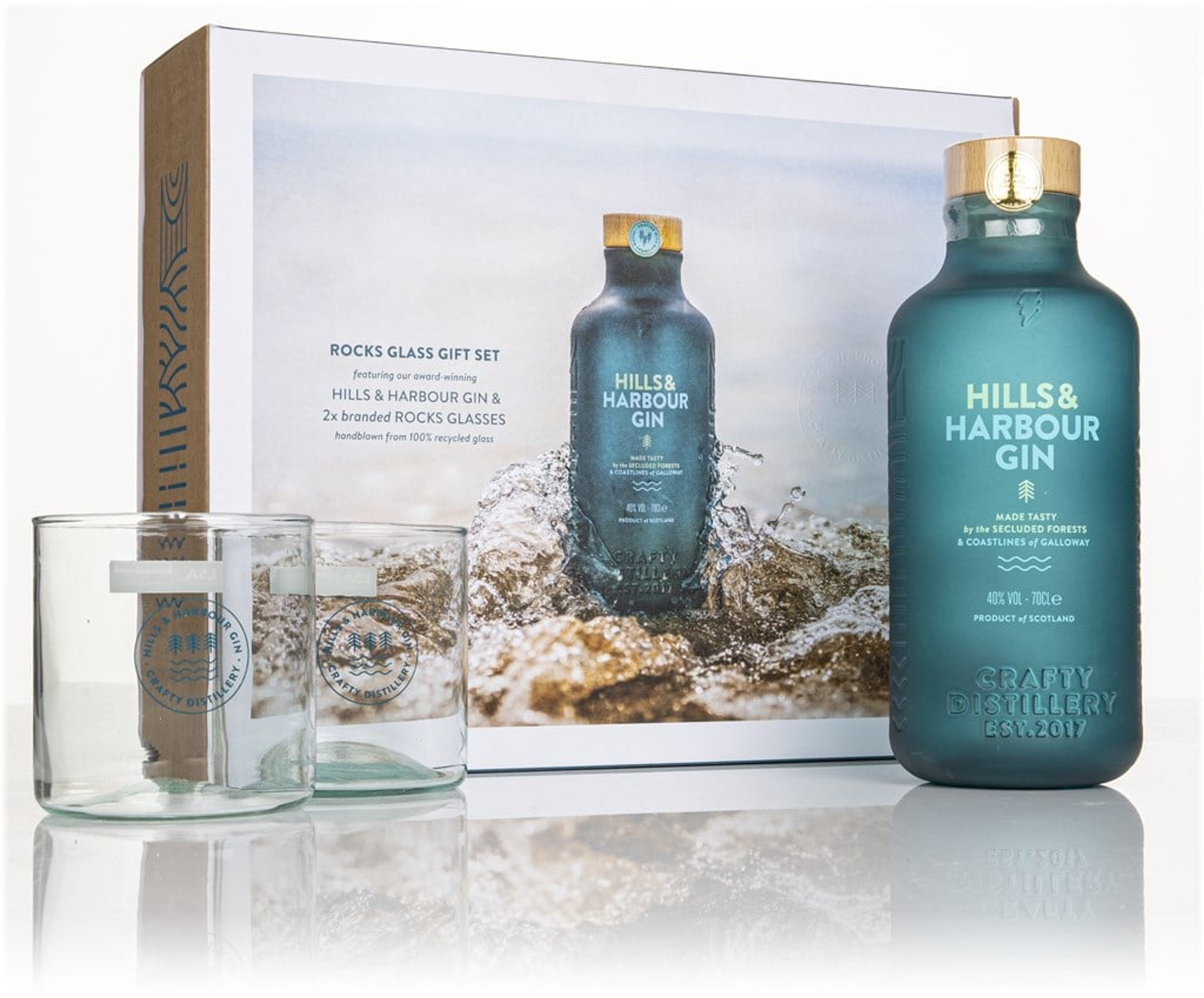 Hills & Harbour Gin Gift Pack with 2x Glasses 70cl