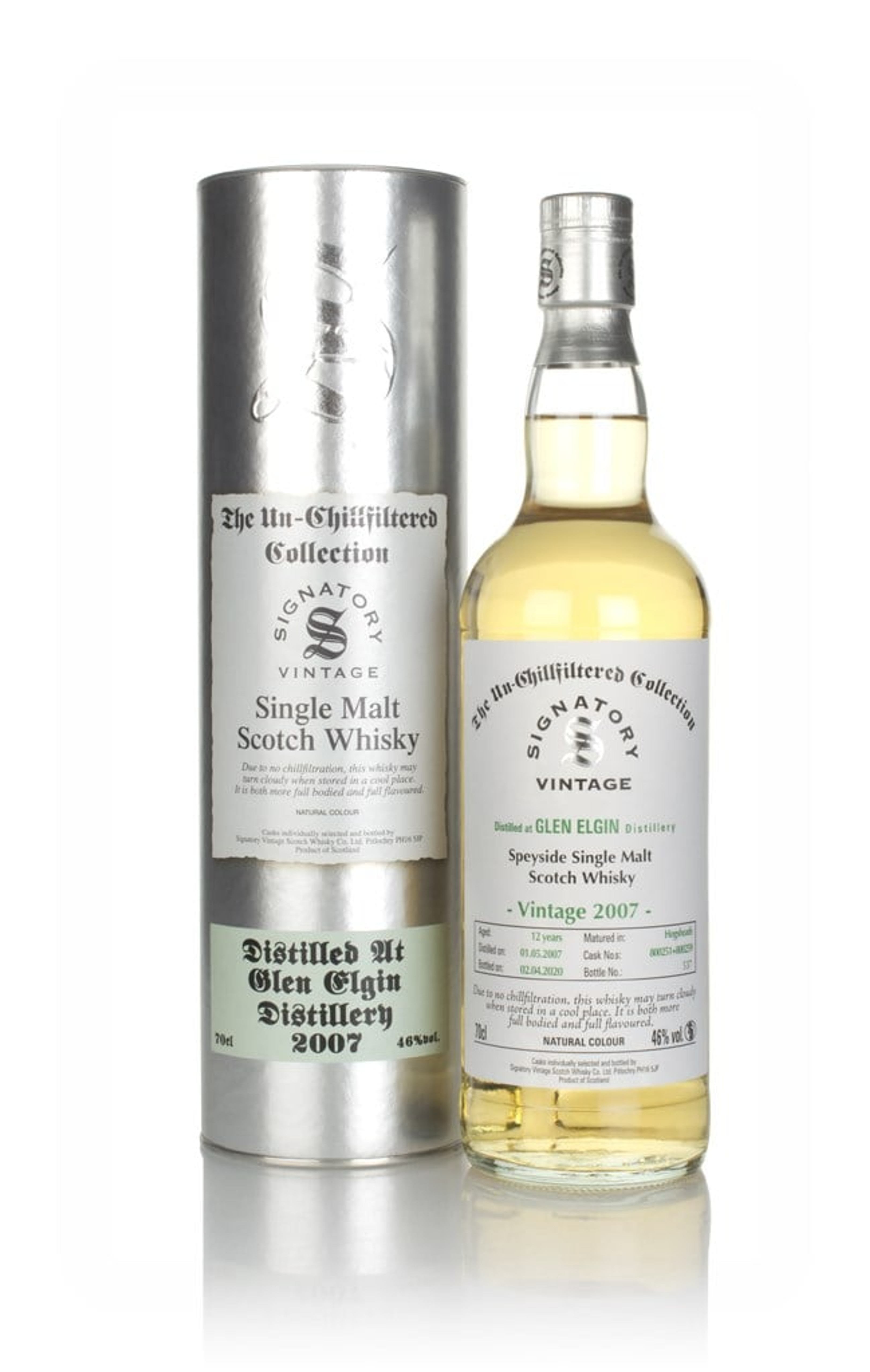 Glen Elgin 12 Year Old 2007 (casks 800251 & 800529) - Un-Chillfiltered Collection (Signatory) 70cl