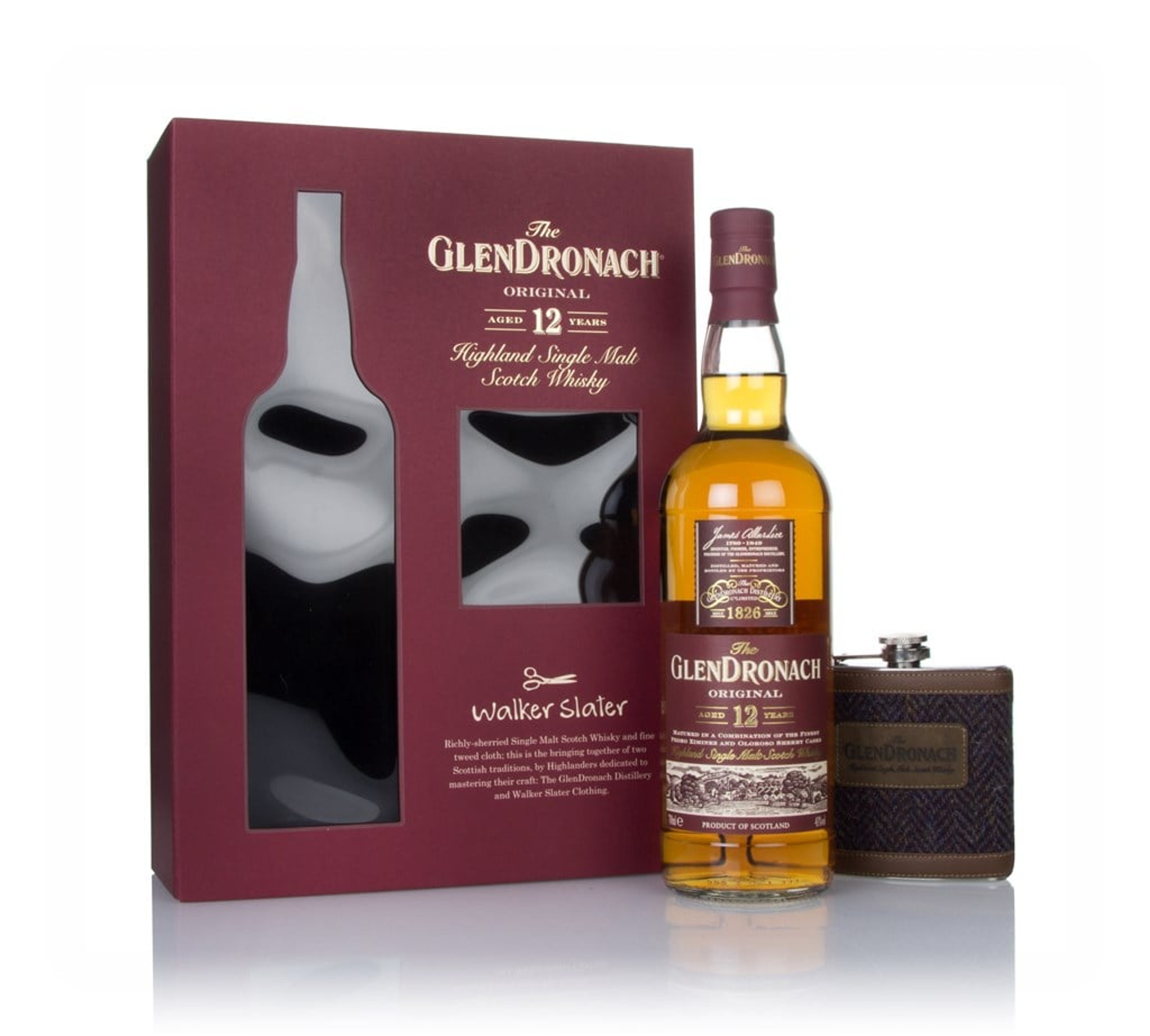 The GlenDronach 12 Year Old Gift Pack with Walker Slater Hip Flask 70cl