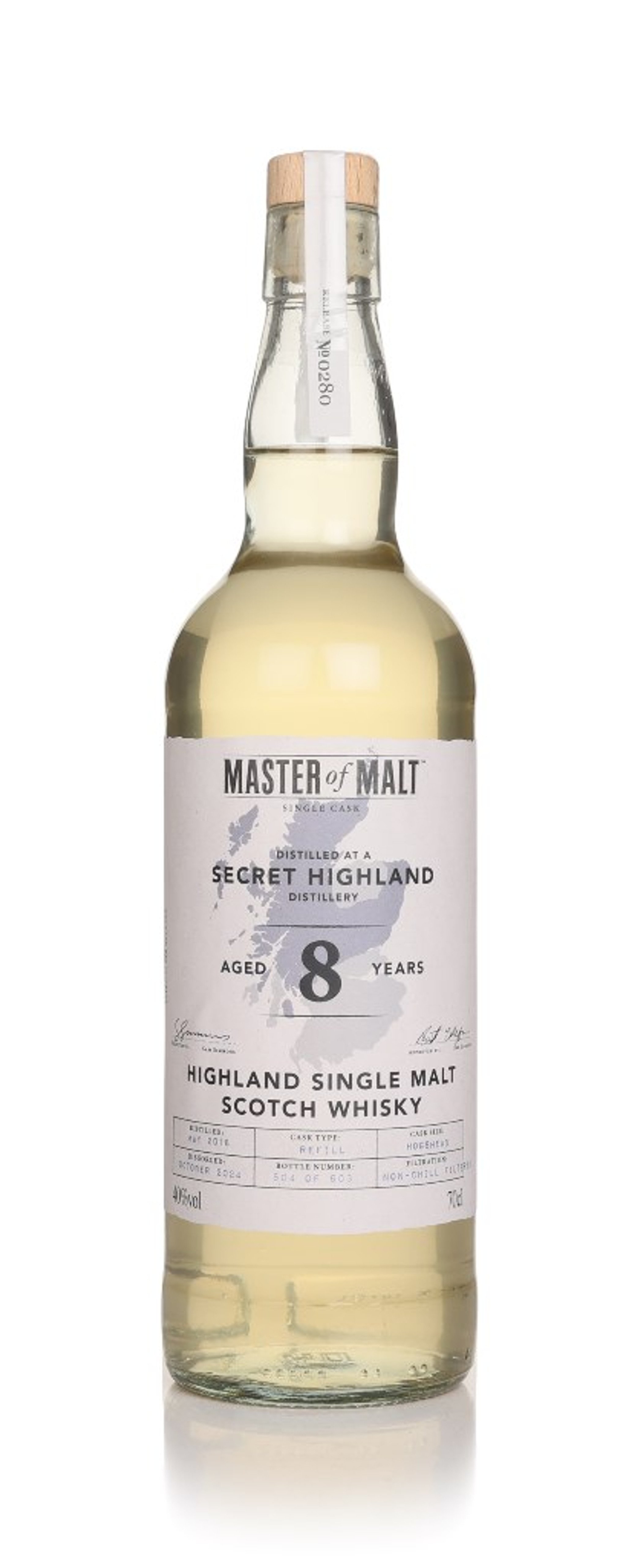 A Secret Highland Distillery 8 Year Old 2016 Single Cask (Master of Malt) 70cl