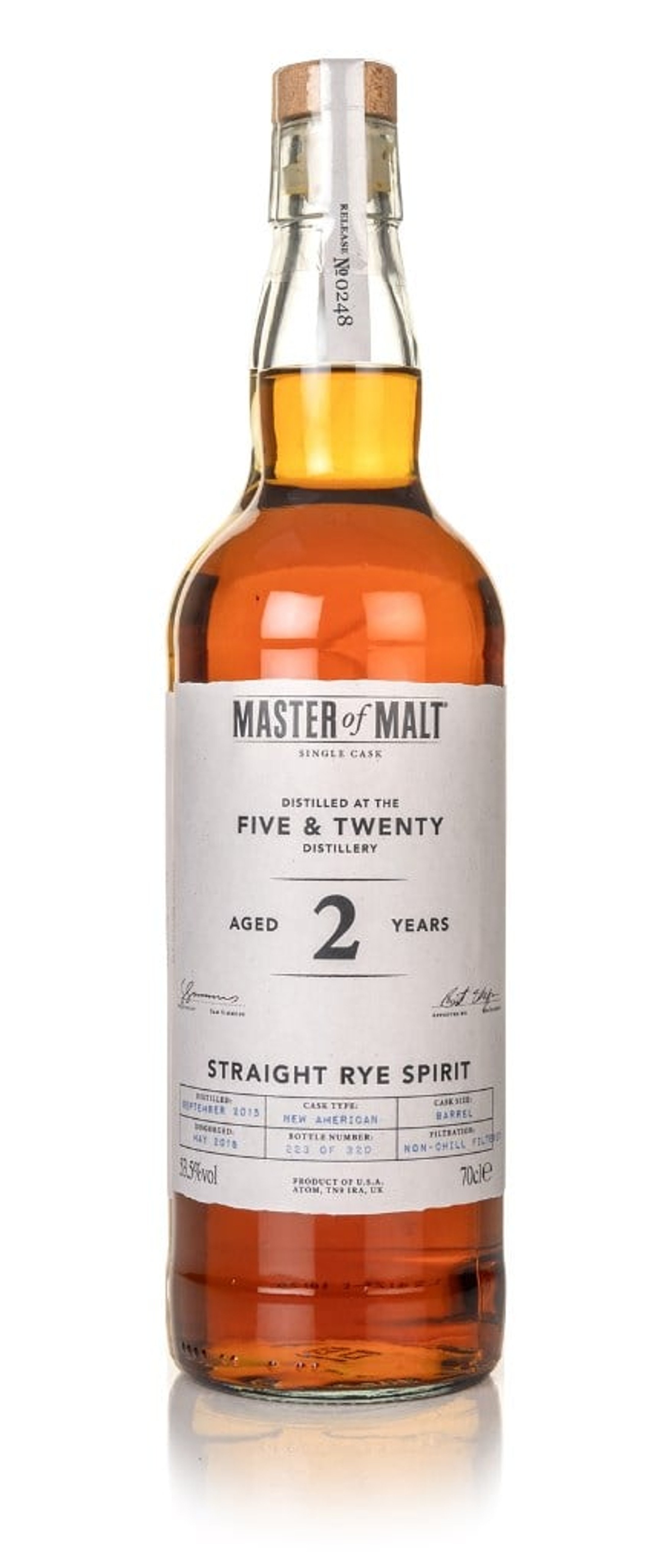 Five & Twenty 2 Year Old Rye 2015 Single Cask (Master of Malt) 70cl