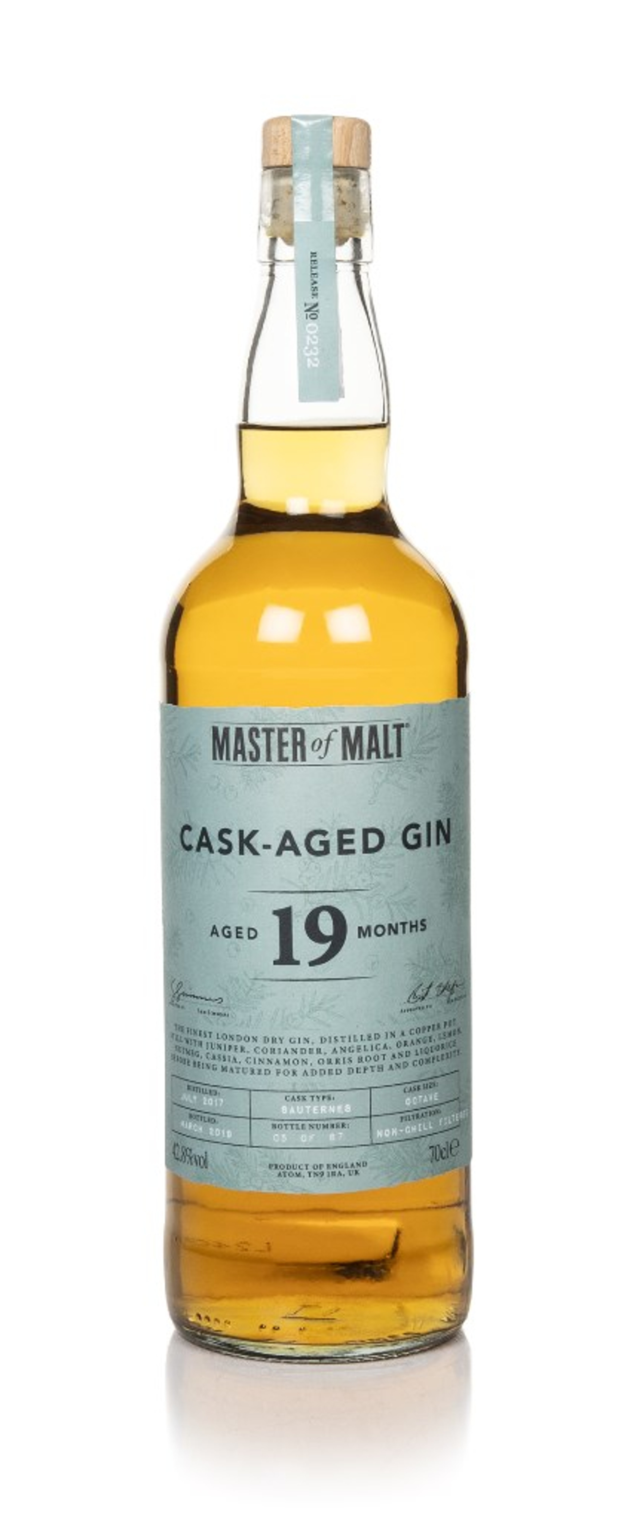 Sauternes Cask Aged Gin 19 Month Old 2017 (Master of Malt) 70cl