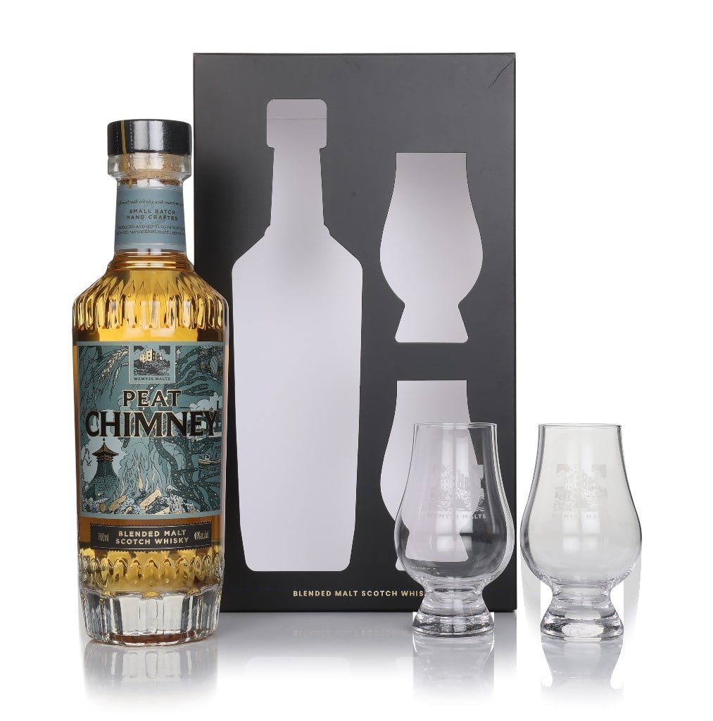 Peat Chimney (Wemyss Malts) Gift Set with 2x Glencairn Glasses 70cl