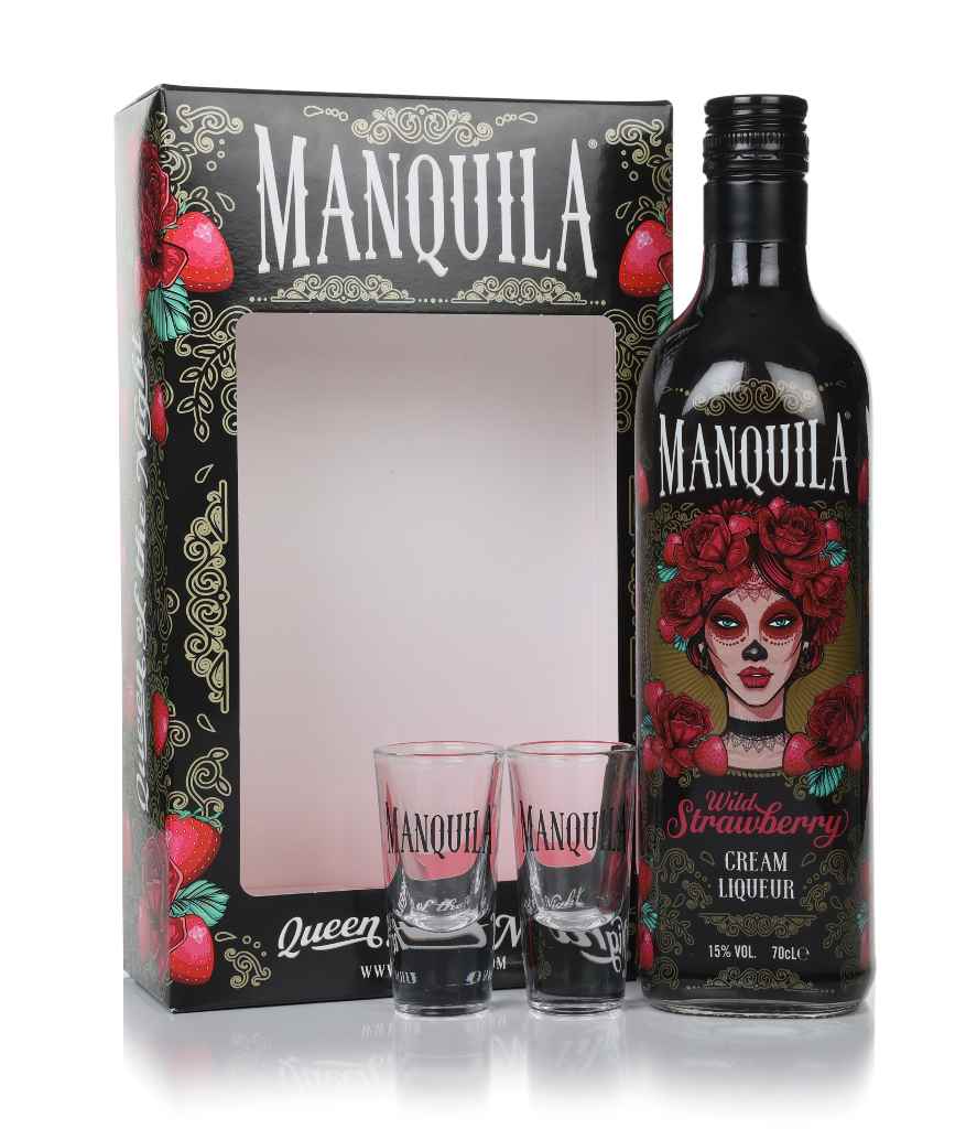 Manquila Wild Strawberry Cream Liqueur Gift Set with 2x Glasses 70cl product image
