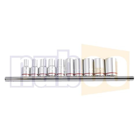 10PCE 5/32-1/2\" 1/4\" DR IMP SOCKET SET ON RAIL
