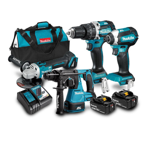 18V 4PCE B/LESS COMBO KIT 2X5AH BAT, CHARG & TOOL BAG