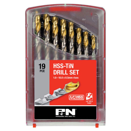 19PCE 1-10MM MET HSS TINITE DRILL SET