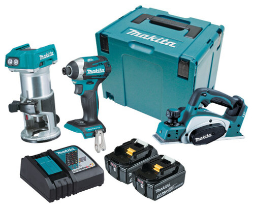 18V 3PCE B/LESS IMP DRV,PLANER,LAM TRIM 2X5AH BAT,CHRG,CASE