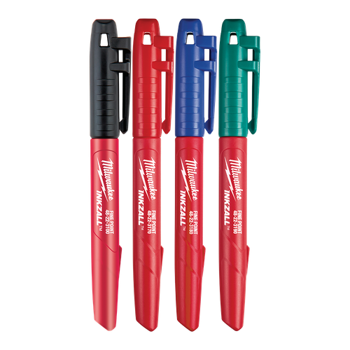 INKZALL 4PK BLK/BLU/RED/GR FINE POINT COLOURED MARKERS