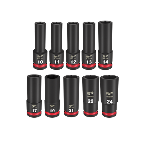 10PC 1/2\" DRV METRIC DEEP 6PT SHOCKWAVE IMPACT SOCKET SET