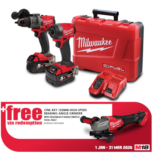 18V 2PCE IMPACT DRIVER & HAM DRILL KIT X2 5AH BATT, CHAR