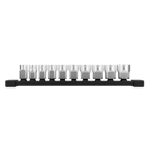 10PC 3/8\" DRIVE STANDARD METRIC SOCKET SET ON RAIL