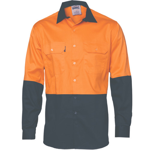 M HIVIS TWO TONE ORANGE/NAVY CD L/S SHIRT