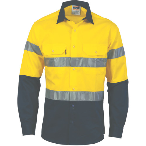 L YELLOW/NAVY L/S HIVIS TWO TONE TAPED CD SHIRT