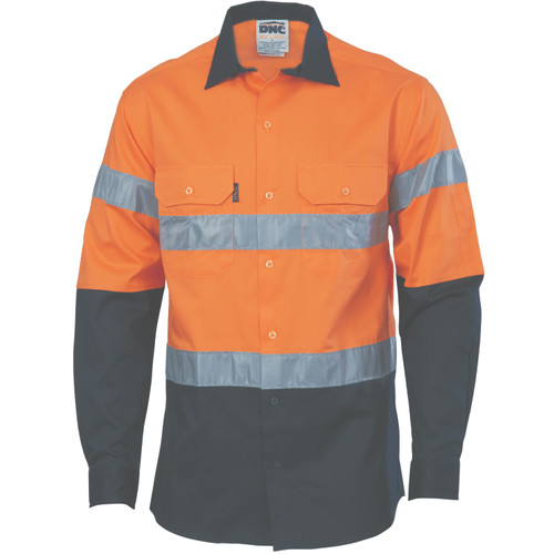 L ORANGE/NAVY L/S HIVIS TWO TONE TAPED CD SHIRT