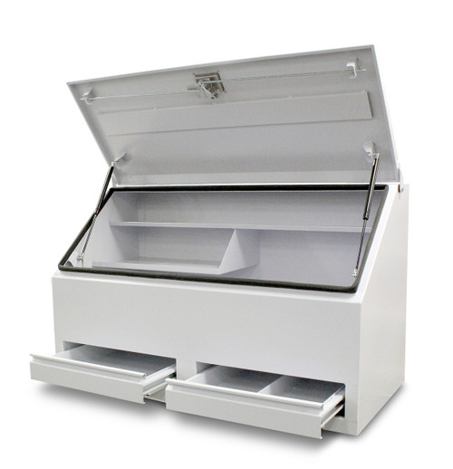 1210X600X750MM ECONO UPRIGHT WHITE STEEL UTE BOX 2 DRAWERS