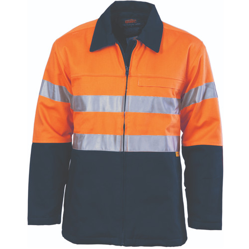 S ORANGE/NAVY HIVIS TWO TONE PROTECTOR JACKET 3M R/TAPE