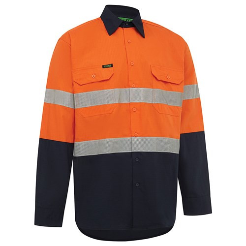 M ORANGE/NAVY L/S 2 TONE RIPSTOP SHIRT