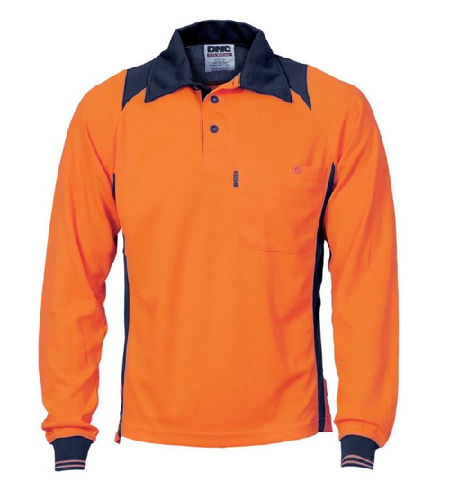 XS ORANGE/NAVY L/S HIVIS TWO TONE ACTION POLO