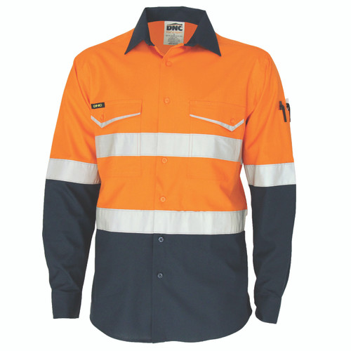 4XL ORANGE/NAVY L/S 2 TONE RIPSTOP SHIRT