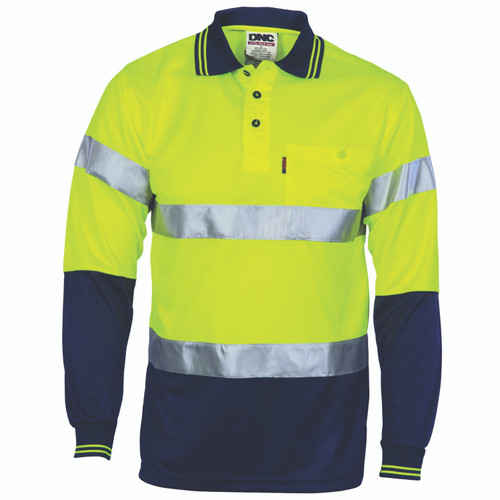 5XL YELLOW/NAVY L/S HIVIS CSR TAPE POLO SHIRT
