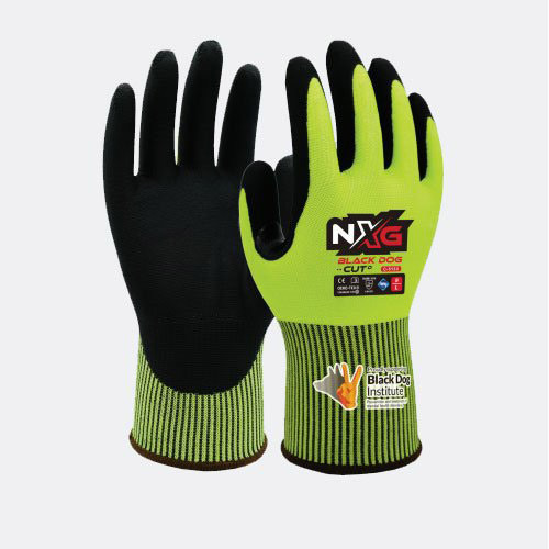 SZ 10 CUT D BLACK DOG HIVIS NITRILE COATED GLOVES