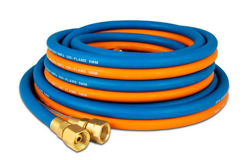 15M TWIN GAS HOSE WITH FITTINGS - OXYGEN & LPG