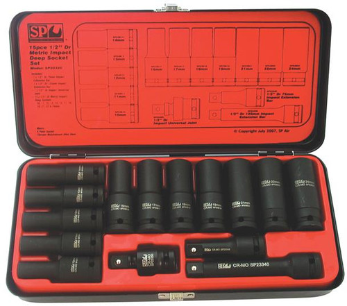 15PCE 1/2\" DR 6 PT METRIC DEEP IMPACT SOCKET SET