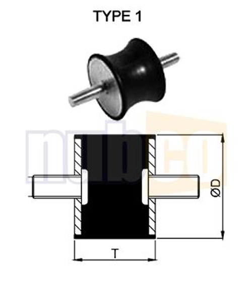 25X30MM 37KG M8 DOUBLE ENDED TYPE 1A VIBRATION MOUNT