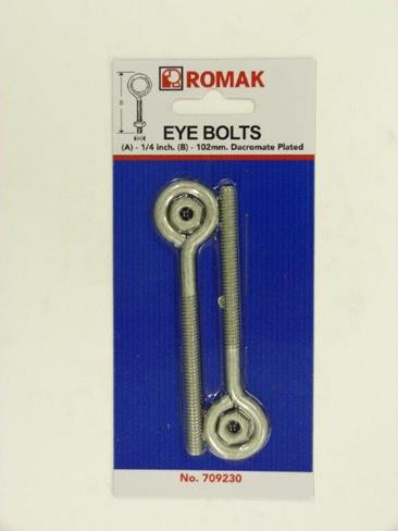 1/4\" THREAD X 102MM LONG GALV EYE BOLT 2PK
