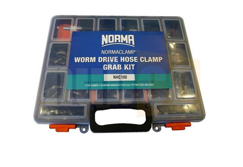 NORMA HOSE CLAMP ASSORTMENT - 100 CLAMPS & DRIVER NORMA HOSE CLAMP ASSORTMENT - 100 CLAMPS & DRIVER