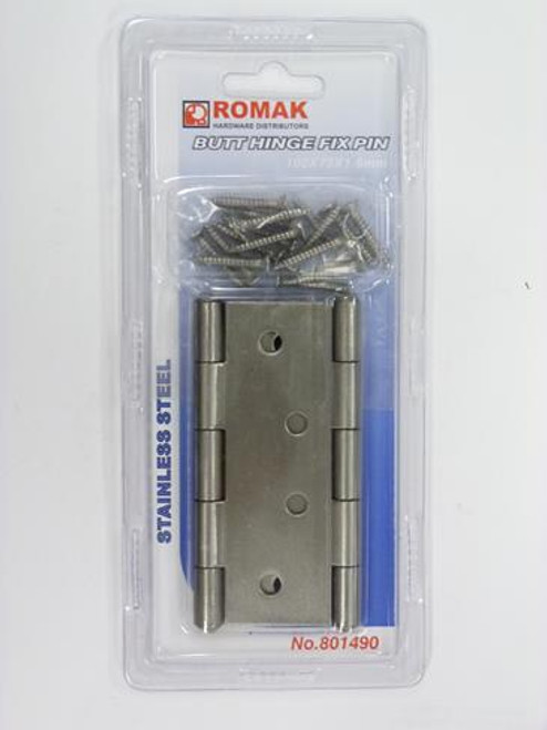 BUTT HINGE S/S FIX PIN 100MM  2PACK